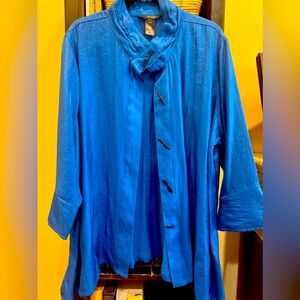 ALI MILES royal blue button up, silk shantung feel, wired collar jacket.